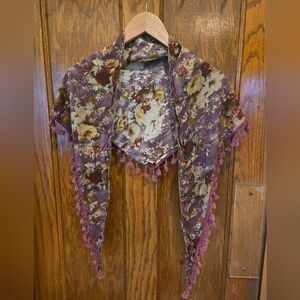 Floral Patterned Shawl with Tassels